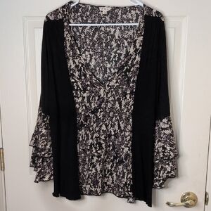 POL Black and Cream Patterned Cardigan